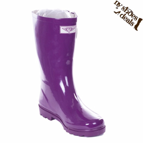Forever Young Shoes - Women 11" Rubber RainBoots, Purple Garden Rain Boots,